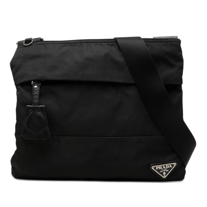 プラダ 三角ロゴプレート 斜め掛け ショルダーバッグ ブラック ナイロン レディース PRADA 【中古】
