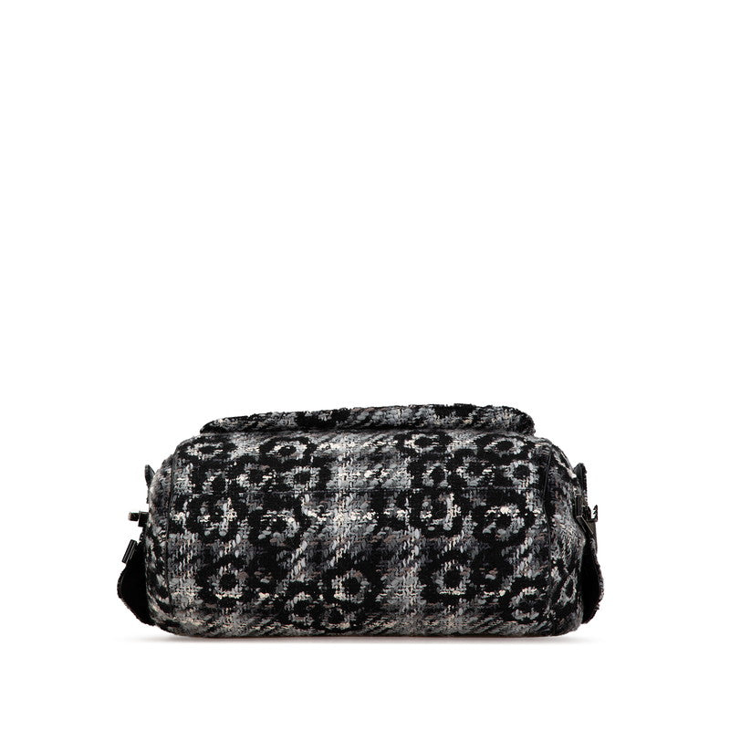 シャネル カメリア チェーン ショルダーバッグ グレー ブラック ツイード レザー レディース CHANEL 【中古】