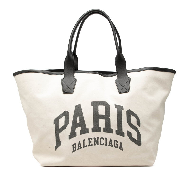 バレンシアガ JUMBO TOTE L ジャンボトート ラージ ロゴ トートバッグ 689271 アイボリー ブラック キャンバス レザー レディース BALENCIAGA 【中古】