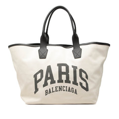 バレンシアガ JUMBO TOTE L ジャンボトート ラージ ロゴ トートバッグ 689271 アイボリー ブラック キャンバス レザー レディース BALENCIAGA 【中古】