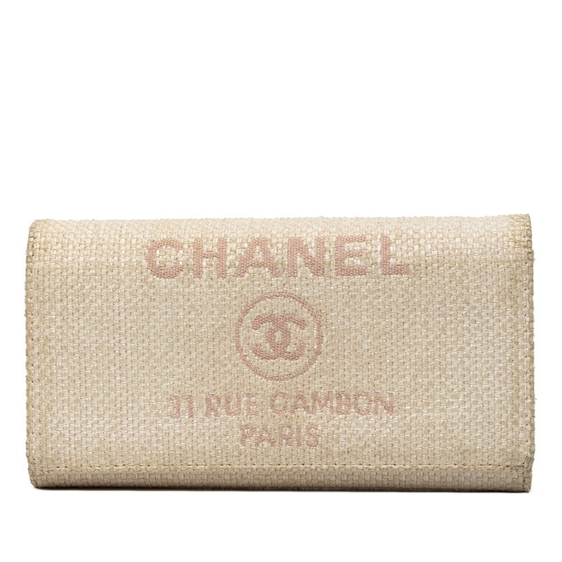 シャネル ココマーク ドーヴィル 長財布 ホワイト ピンク ツイード レディース CHANEL 中古