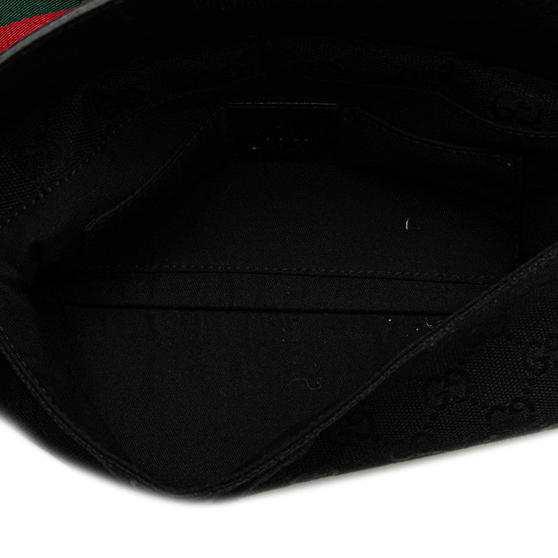 グッチ GGキャンバス ウエストバッグ ボディバッグ 180691 ブラック キャンバス レザー レディース GUCCI 【中古】
