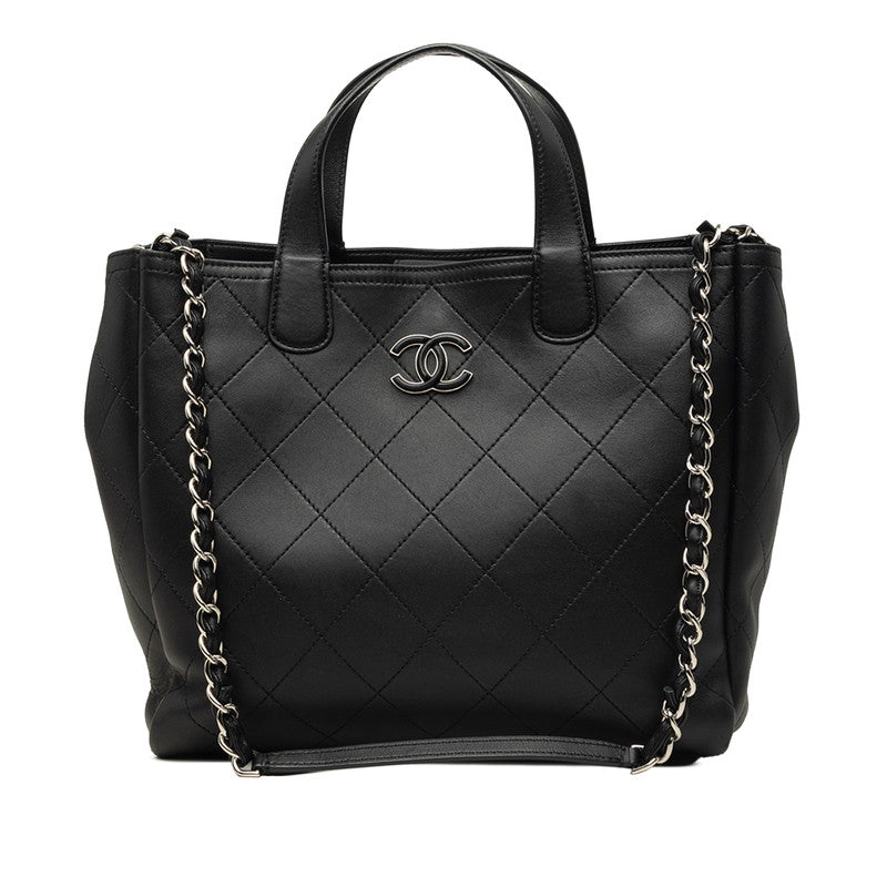 シャネル ココマーク ワイルドステッチ トートバッグ ショルダーバッグ 2WAY ブラック シルバー金具 レザー レディース CHANEL 中古