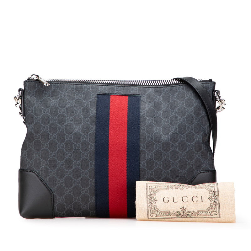 グッチ GGスプリーム シェリーライン 斜め掛け ショルダーバッグ 474139 ブラック PVC レザー レディース GUCCI 【中古】