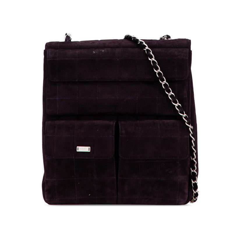 シャネル チョコバー チェーン ショルダーバッグ パープル シルバー スウェード レディース CHANEL 【中古】