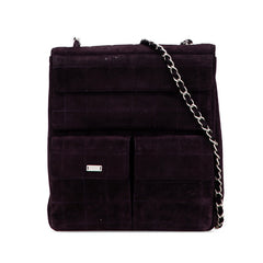 シャネル チョコバー チェーン ショルダーバッグ パープル シルバー スウェード レディース CHANEL 【中古】