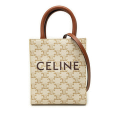 セリーヌ トリオンフ ミニ バーティカル カバ ハンドバッグ ショルダーバッグ 2WAY ホワイト ブラウン PVC レザー レディース CELINE 中古