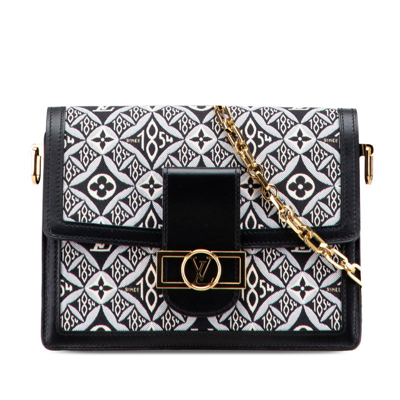 ルイ ヴィトン モノグラム ジャガード ドーフィーヌMM チェーン ショルダーバッグ M57211 ブラック ブルー キャンバス レザー レディース LOUIS VUITTON 【中古】