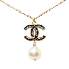 シャネル ココマーク ネックレス B14V ゴールド ブラック メッキ フェイクパール レディース CHANEL 中古