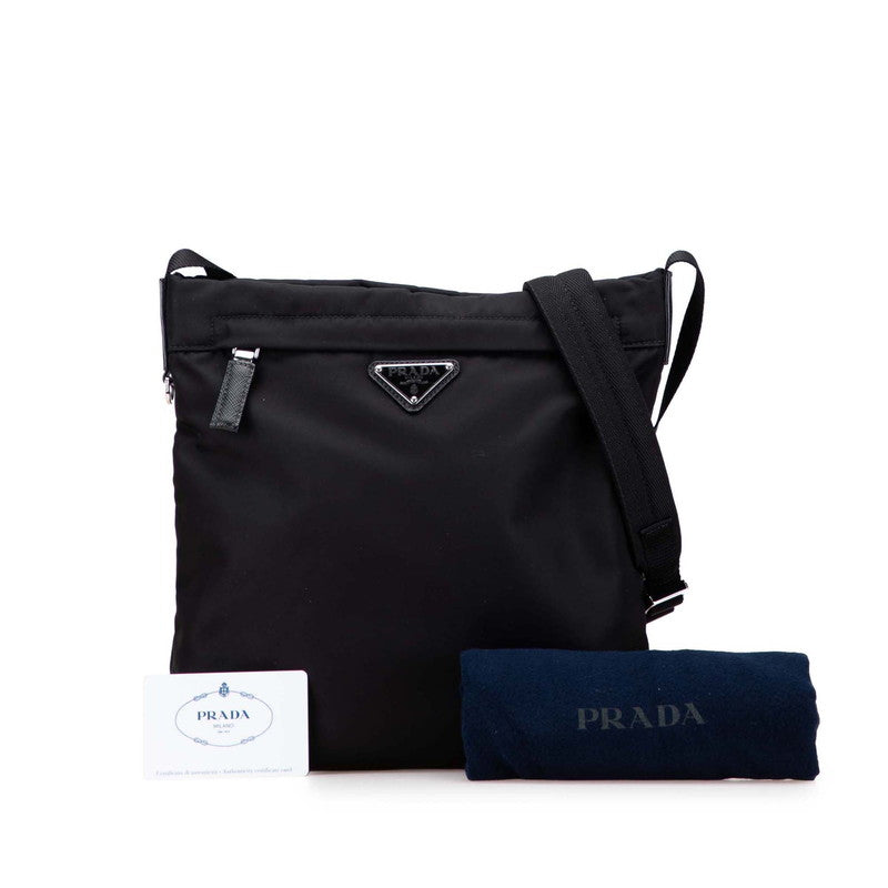 プラダ 三角ロゴプレート ショルダーバッグ 2VH055 ブラック ナイロン レザー レディース PRADA 【中古】