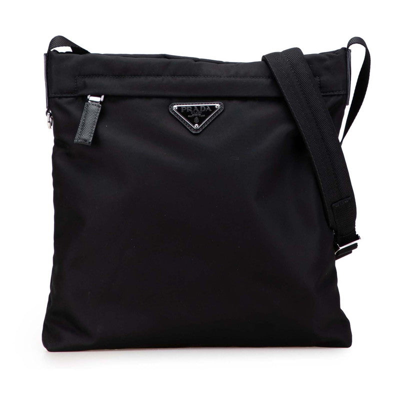 プラダ 三角ロゴプレート ショルダーバッグ 2VH055 ブラック ナイロン レザー レディース PRADA 【中古】
