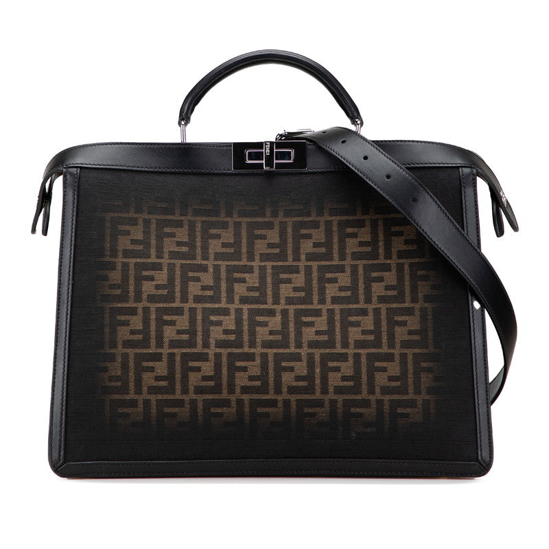 フェンディ ズッカ ピーカブー ミディアム ハンドバッグ ショルダーバッグ 2WAY 7VA599 ブラック ブラウン キャンバス レザー メンズ FENDI 【中古】