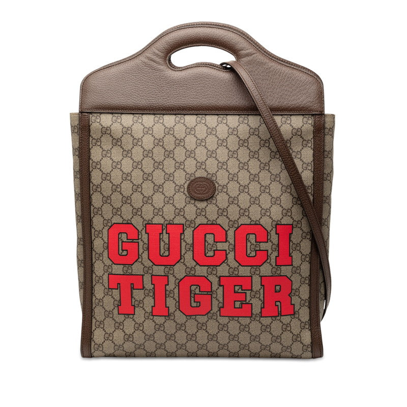 グッチ GGスプリーム トートバッグ ショルダーバッグ 2WAY 688497 ベージュ ブラウン レッド PVC レザー レディース GUCCI 【中古】