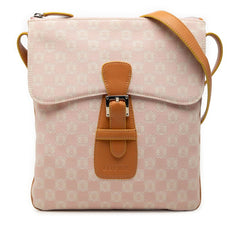 ロエベ アナグラム 斜め掛け ショルダーバッグ ピンク ブラウン レザー キャンバス レディース LOEWE 【中古】