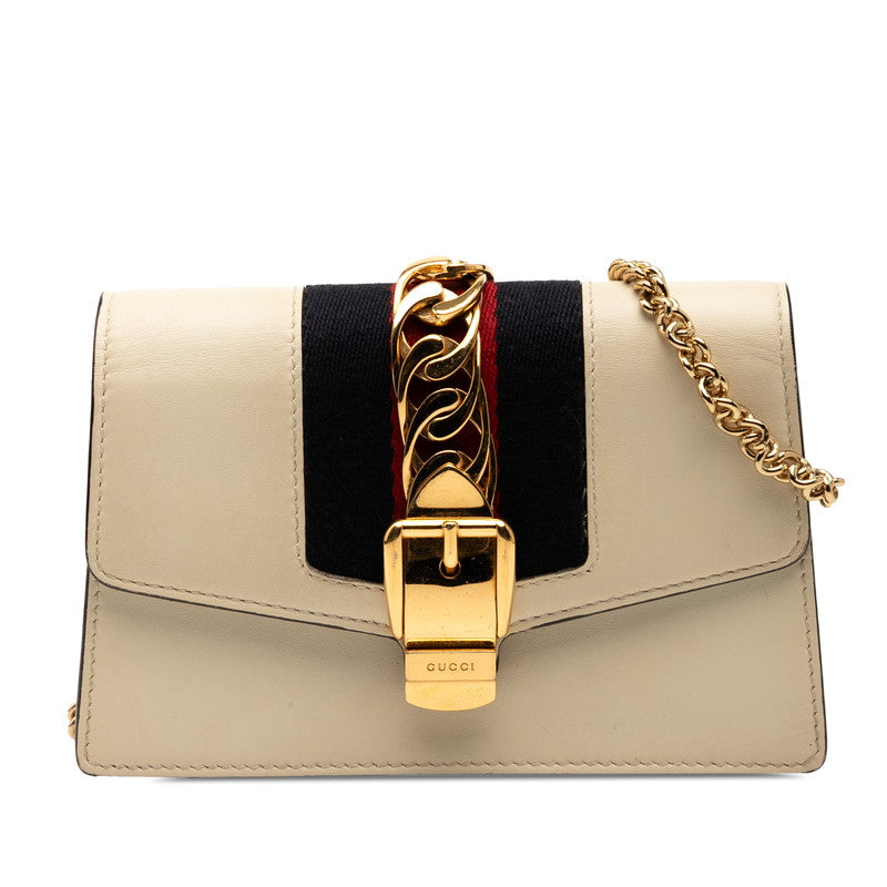 グッチ シルヴィ ミニ チェーンショルダーバッグ 494646 ホワイト マルチカラー レザー レディース GUCCI 【中古】