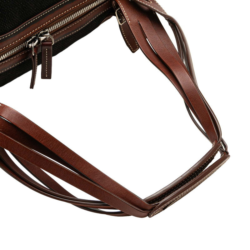 セリーヌ ロゴ トートバッグ ブラック ブラウン キャンバス レザー レディース CELINE 【中古】
