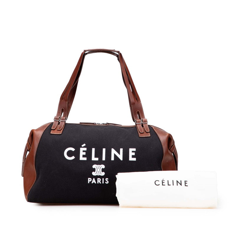 セリーヌ ロゴ トートバッグ ブラック ブラウン キャンバス レザー レディース CELINE 【中古】