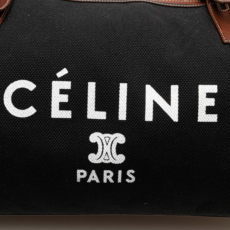 セリーヌ ロゴ トートバッグ ブラック ブラウン キャンバス レザー レディース CELINE 【中古】
