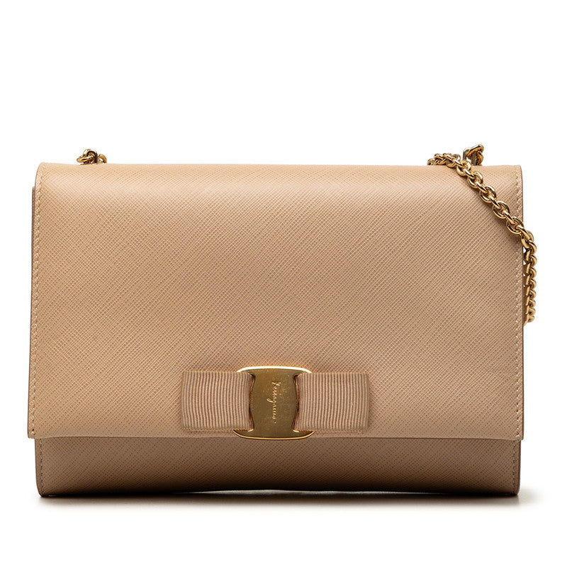 サルヴァトーレフェラガモ ヴァラ チェーン ショルダーバッグ AU22 B558 ベージュ レザー レディース Salvatore Ferragamo 【中古】
