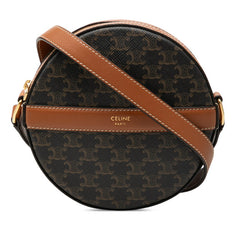 セリーヌ トリオンフ ラウンドパース 斜め掛け ショルダーバッグ ブラック ブラウン PVC レザー レディース CELINE 【中古】