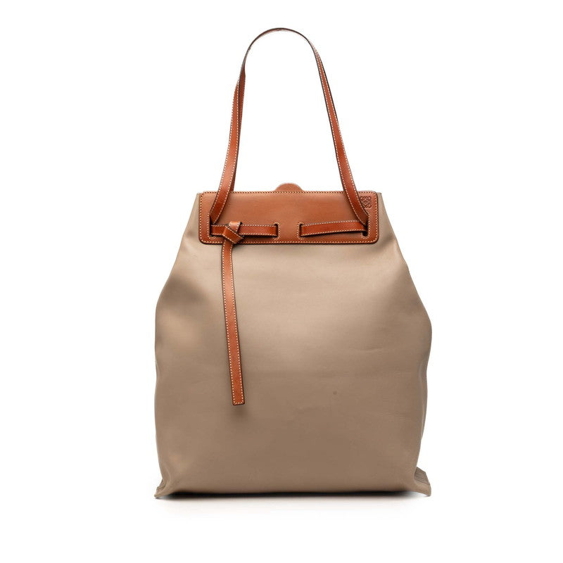 ロエベ アナグラム ラゾ トートバッグ ハンドバッグ ベージュ ブラウン レザー レディース LOEWE 【中古】