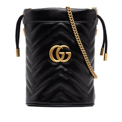 グッチ GGマーモント チェーン ショルダーバッグ バケット ポシェット 575163 ブラック レザー レディース GUCCI 中古