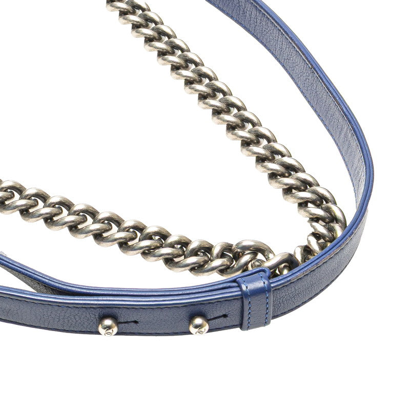 シャネル ボーイシャネル ココマーク チェーン ショルダーバッグ ハンドバッグ ブルー ラムスキン レディース CHANEL 【中古】