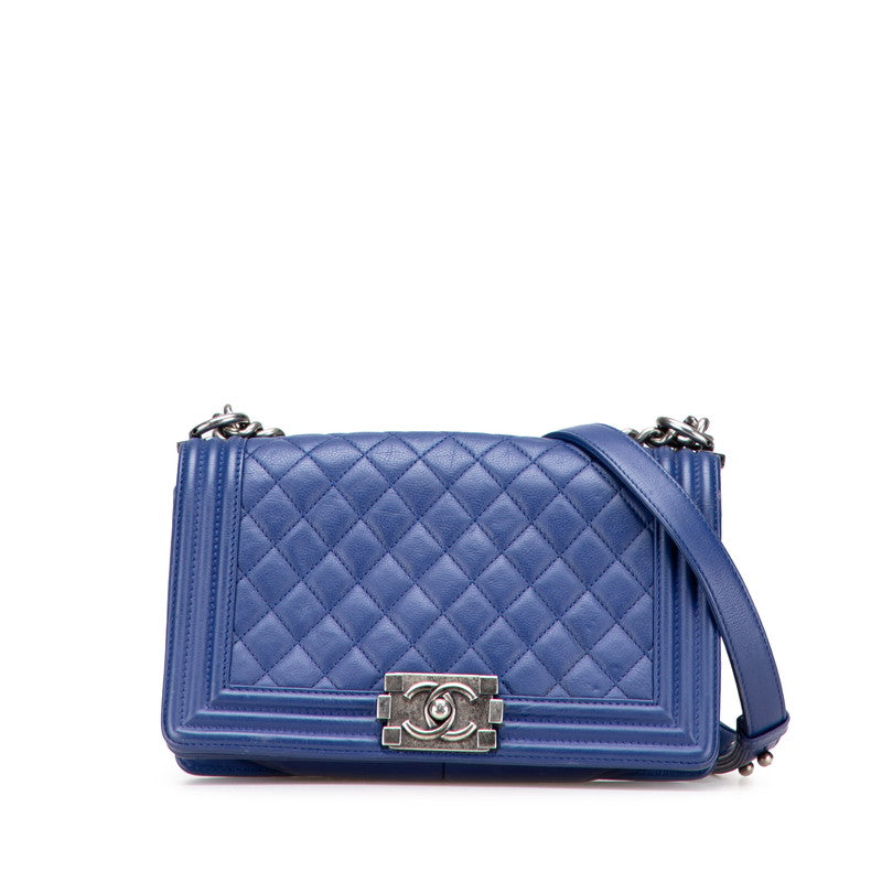 シャネル ボーイシャネル ココマーク チェーン ショルダーバッグ ハンドバッグ ブルー ラムスキン レディース CHANEL 【中古】