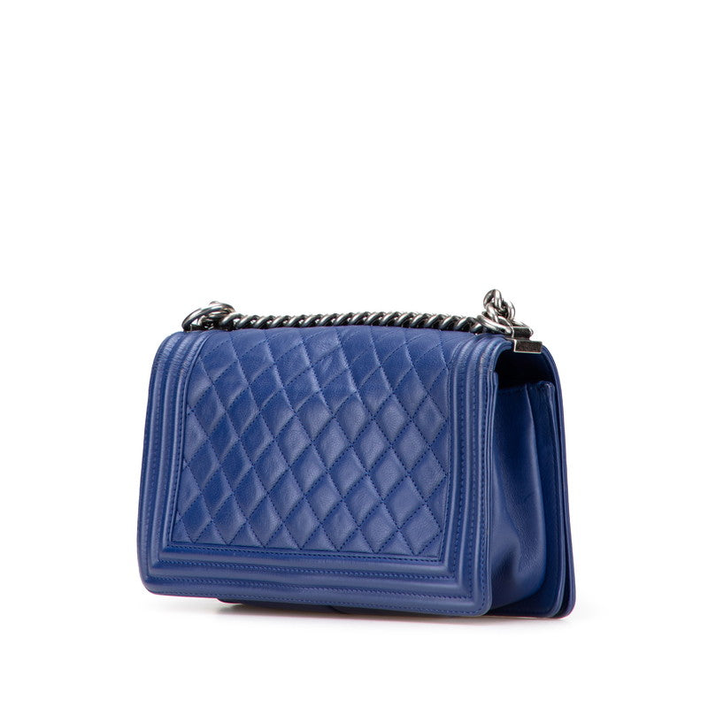 シャネル ボーイシャネル ココマーク チェーン ショルダーバッグ ハンドバッグ ブルー ラムスキン レディース CHANEL 【中古】