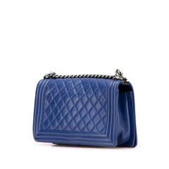 シャネル ボーイシャネル ココマーク チェーン ショルダーバッグ ハンドバッグ ブルー ラムスキン レディース CHANEL 【中古】