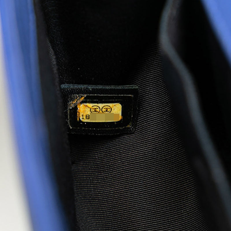 シャネル ボーイシャネル ココマーク チェーン ショルダーバッグ ハンドバッグ ブルー ラムスキン レディース CHANEL 【中古】