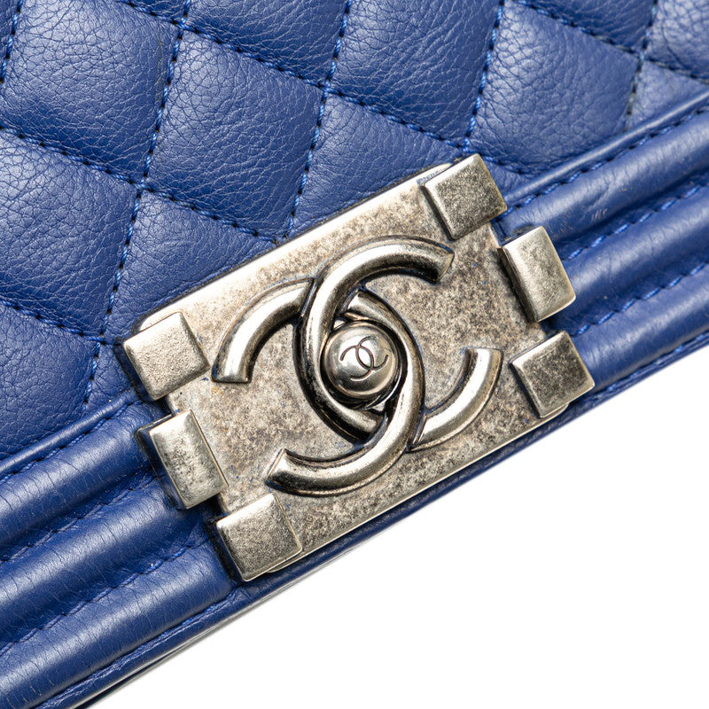 シャネル ボーイシャネル ココマーク チェーン ショルダーバッグ ハンドバッグ ブルー ラムスキン レディース CHANEL 【中古】
