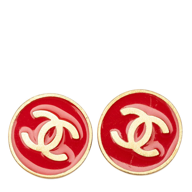 シャネル ココマーク ラウンド イヤリング 01P刻印 ゴールド レッド メッキ レディース CHANEL 中古