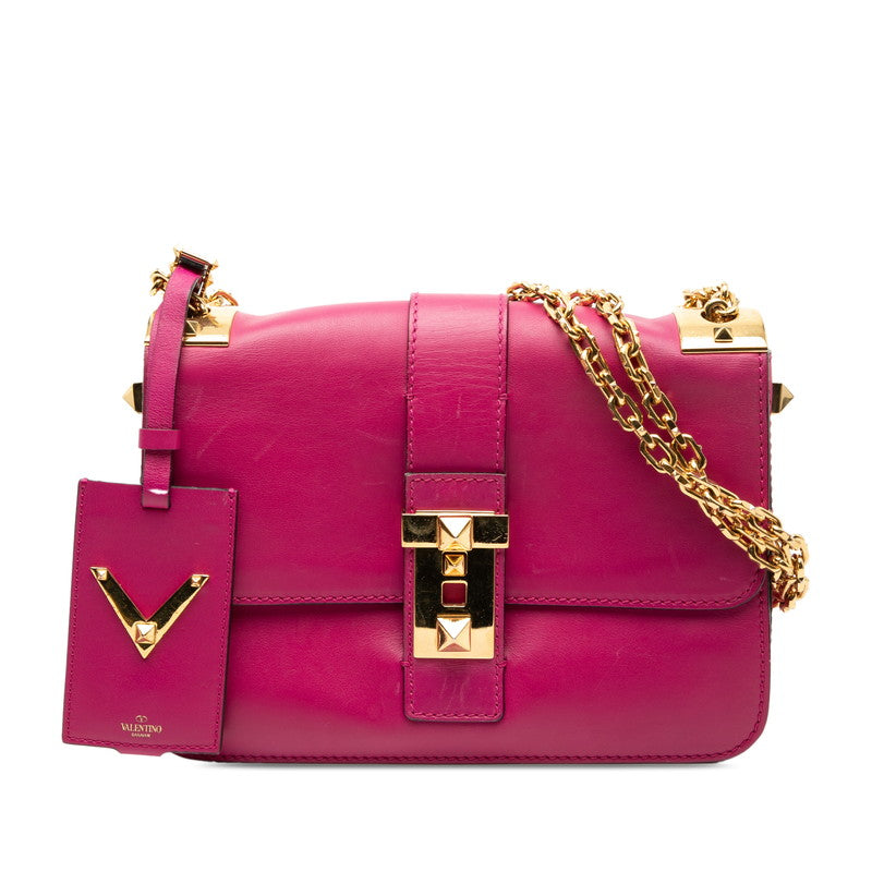 ヴァレンティノ ロックスタッズ チェーン ショルダーバッグ ピンク レザー レディース VALENTINO 【中古】