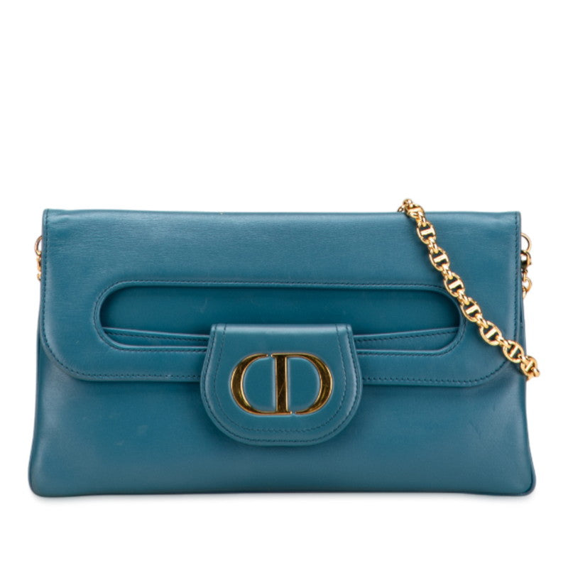 ディオール 21SS ディオール ダブル チェーン ショルダーバッグ ブルー スムースカーフスキン レディース Dior 【中古】