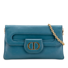 ディオール 21SS ディオール ダブル チェーン ショルダーバッグ ブルー スムースカーフスキン レディース Dior 【中古】