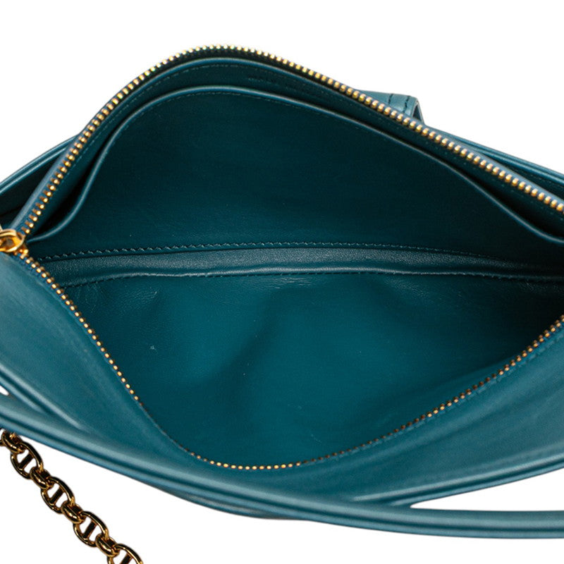ディオール 21SS ディオール ダブル チェーン ショルダーバッグ ブルー スムースカーフスキン レディース Dior 【中古】