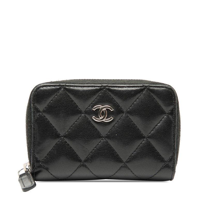 シャネル マトラッセ ココマーク カードケース 小銭入れ ブラック ラムスキン レディース CHANEL 【中古】