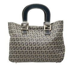 フェンディ ズッキーノ ハンドバッグ ネイビー ベージュ系 キャンバス レザー レディース FENDI 中古
