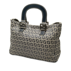フェンディ ズッキーノ ハンドバッグ ネイビー ベージュ系 キャンバス レザー レディース FENDI 中古