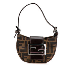 フェンディ ズッカ ミニ クロワッサン ハンドバッグ ポーチ 26673 ブラウン キャンバス レザー レディース FENDI 【中古】