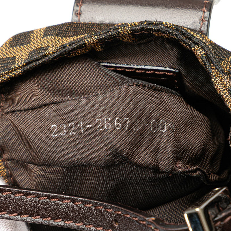 フェンディ ズッカ ミニ クロワッサン ハンドバッグ ポーチ 26673 ブラウン キャンバス レザー レディース FENDI 【中古】
