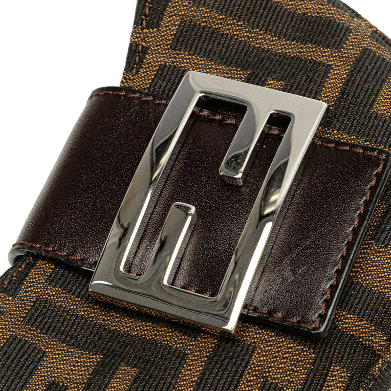 フェンディ ズッカ ミニ クロワッサン ハンドバッグ ポーチ 26673 ブラウン キャンバス レザー レディース FENDI 【中古】
