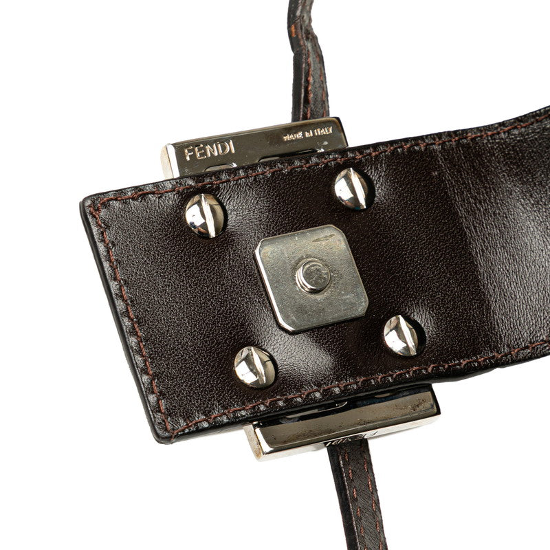 フェンディ ズッカ ミニ クロワッサン ハンドバッグ ポーチ 26673 ブラウン キャンバス レザー レディース FENDI 【中古】