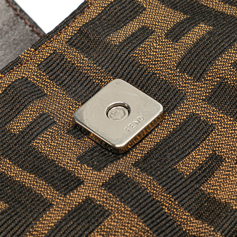 フェンディ ズッカ ミニ クロワッサン ハンドバッグ ポーチ 26673 ブラウン キャンバス レザー レディース FENDI 【中古】