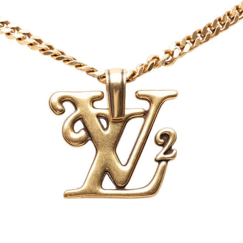 ルイ ヴィトン × NIGO コリエ スクエアード LV チェーン ペンダントネックレス ゴールド メッキ メンズ LOUIS VUITTON 【中古】