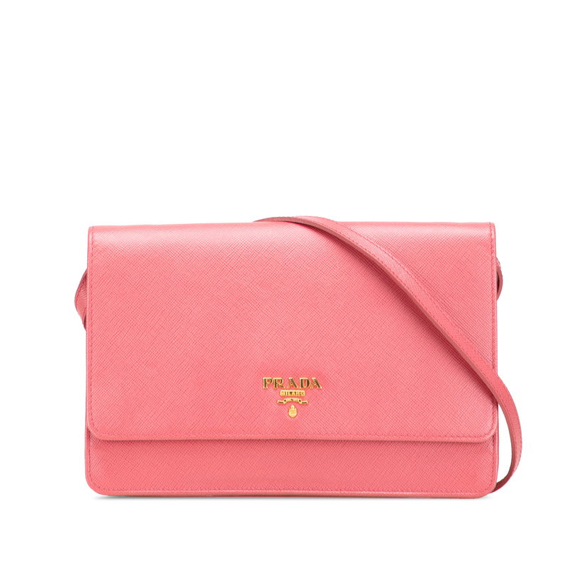 プラダ ショルダーバッグ ウォレットバッグ 1M1361 ピンク レザー レディース PRADA 【中古】