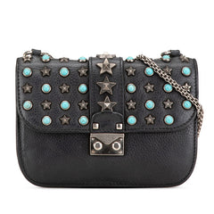 ヴァレンティノ スタースタッズ ターコイズ 斜め掛け チェーンショルダーバッグ ブラック レザー レディース VALENTINO 【中古】