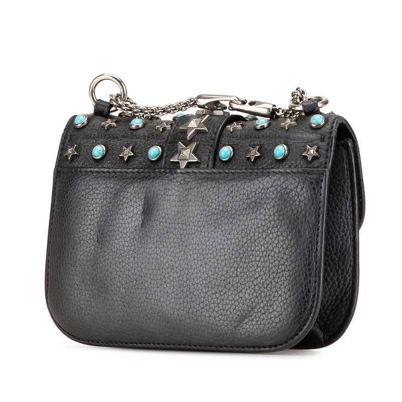 ヴァレンティノ スタースタッズ ターコイズ 斜め掛け チェーンショルダーバッグ ブラック レザー レディース VALENTINO 【中古】