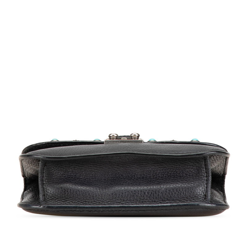 ヴァレンティノ スタースタッズ ターコイズ 斜め掛け チェーンショルダーバッグ ブラック レザー レディース VALENTINO 【中古】